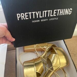 PrettyLittleThing Gold Platform Heels size 10